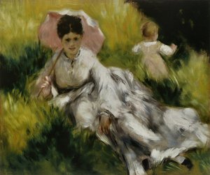 Vrouw met parasol en kind